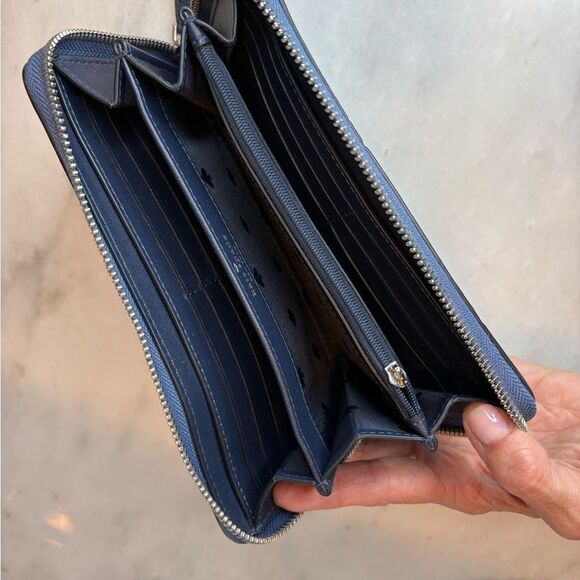 Kate Spade Blue Jackson Color-block Pebbled Leather Zip-Around Wallet - Picture 8 of 11